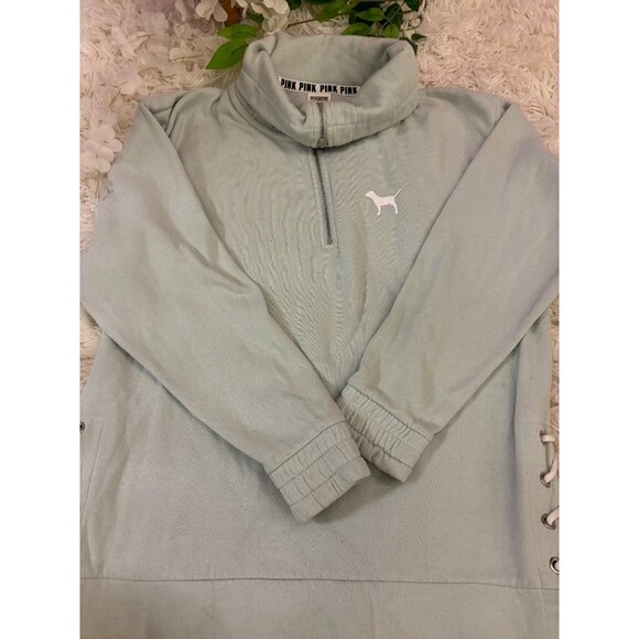 Victorias Secret Pink Quarter-Zip Pullover Sweatshirt Size S Teal - Picture 8 of 16